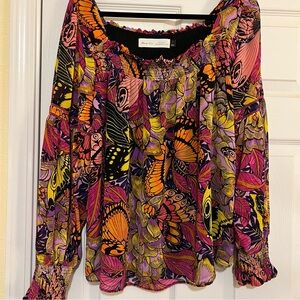 Colorful Floral and Butterfly Anthropologie Women's Swing Top